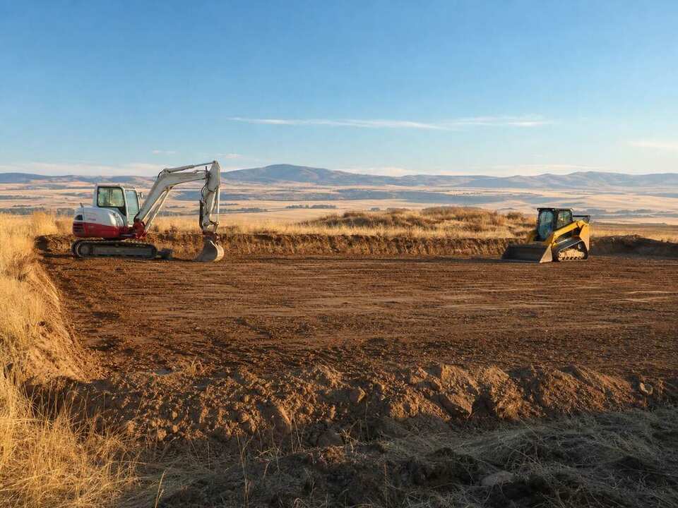 Excavator preparing a residential building site near Twin Falls